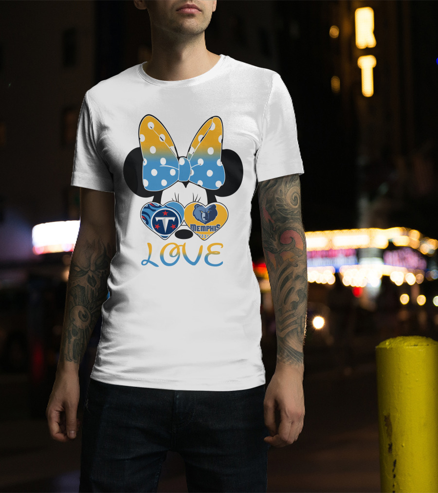 Love Tennessee Titans Memphis Grizzlies Minnie Bow Hearts T-Shirt