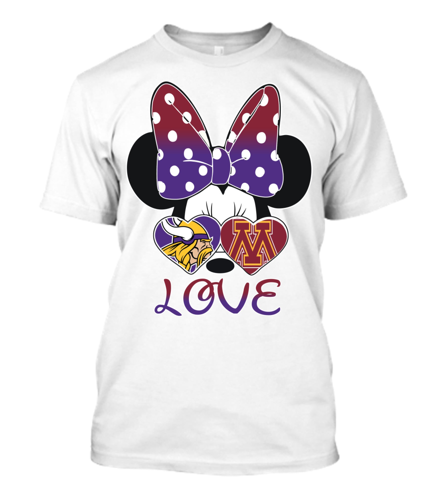 Minnie Mouse Bow Love Vikings Minnesota U Logo Hearts T-Shirt