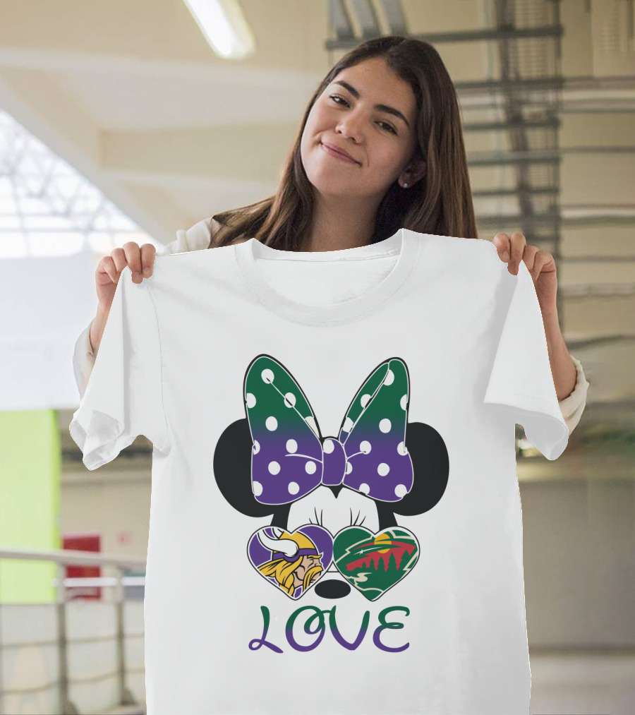 Minnesota Vikings Minnesota Wild Love Mickey Mouse Bow T-Shirt