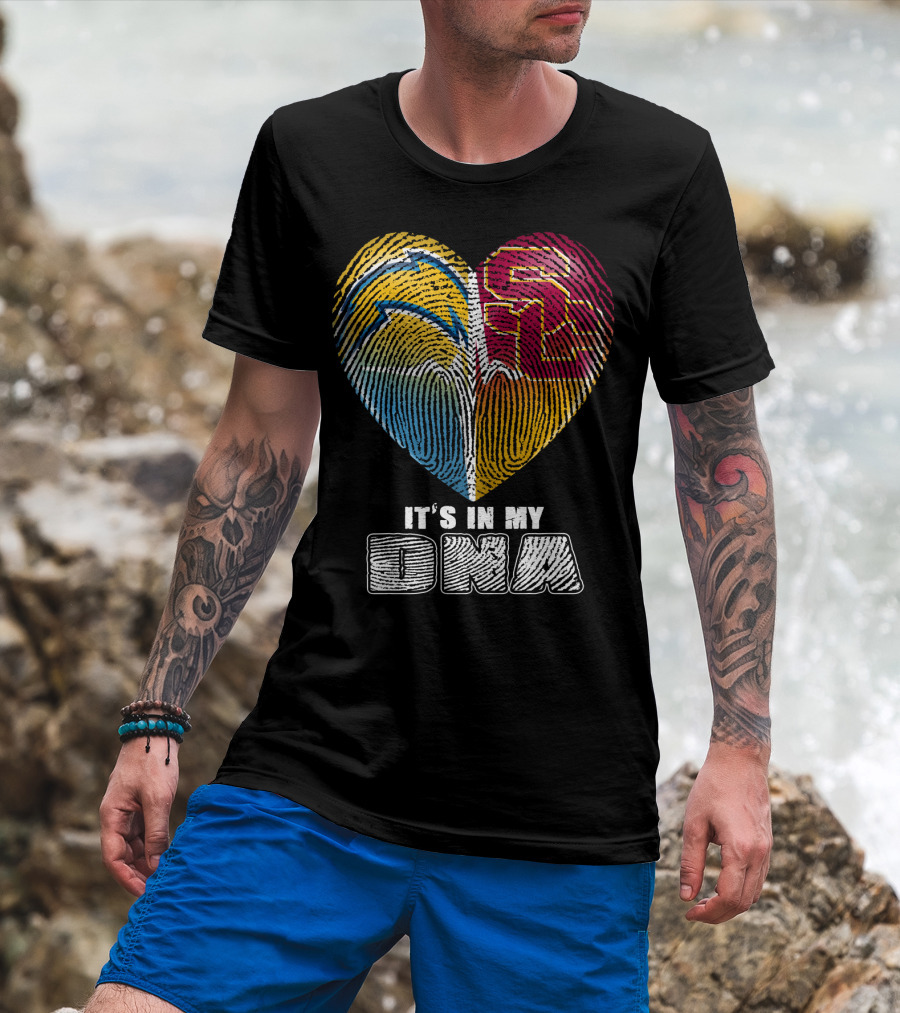 It's In My Dna Chargers Usc Fingerprint Heart T-Shirt