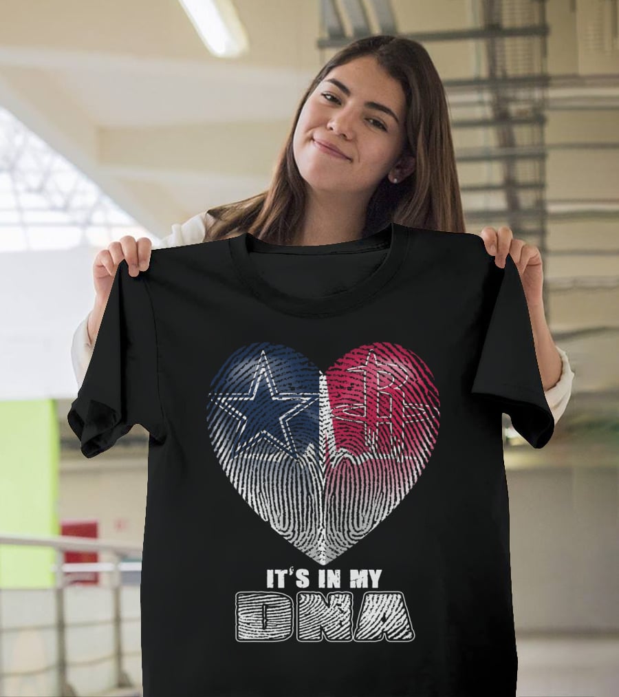 It's In My Dna Dallas Houston Heart Fingerprint T-Shirt