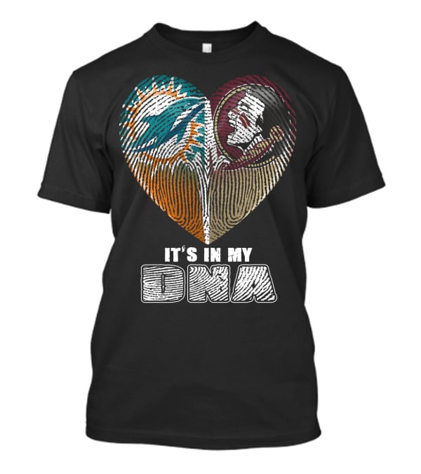 It's In My Dna Miami Dolphins Florida State Seminoles Heart Fingerprint T-Shirt