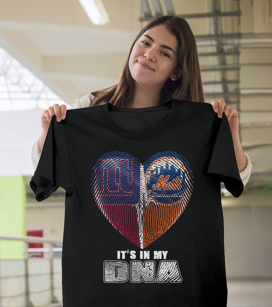 It's In My Dna Ny Giants Mets Fingerprint Heart T-Shirt