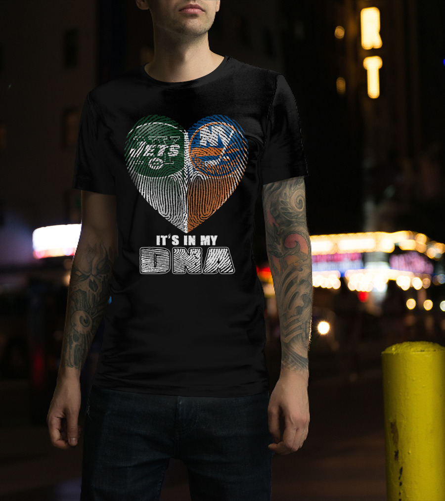 It's In My Dna Jets Islanders Heart Fingerprint T-Shirt