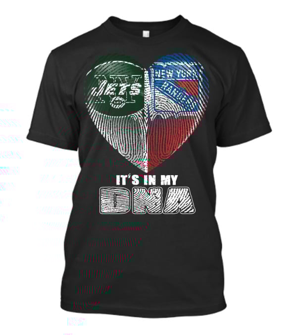 New York Jets And Rangers It's In My Dna Heart Fingerprint T-Shirt