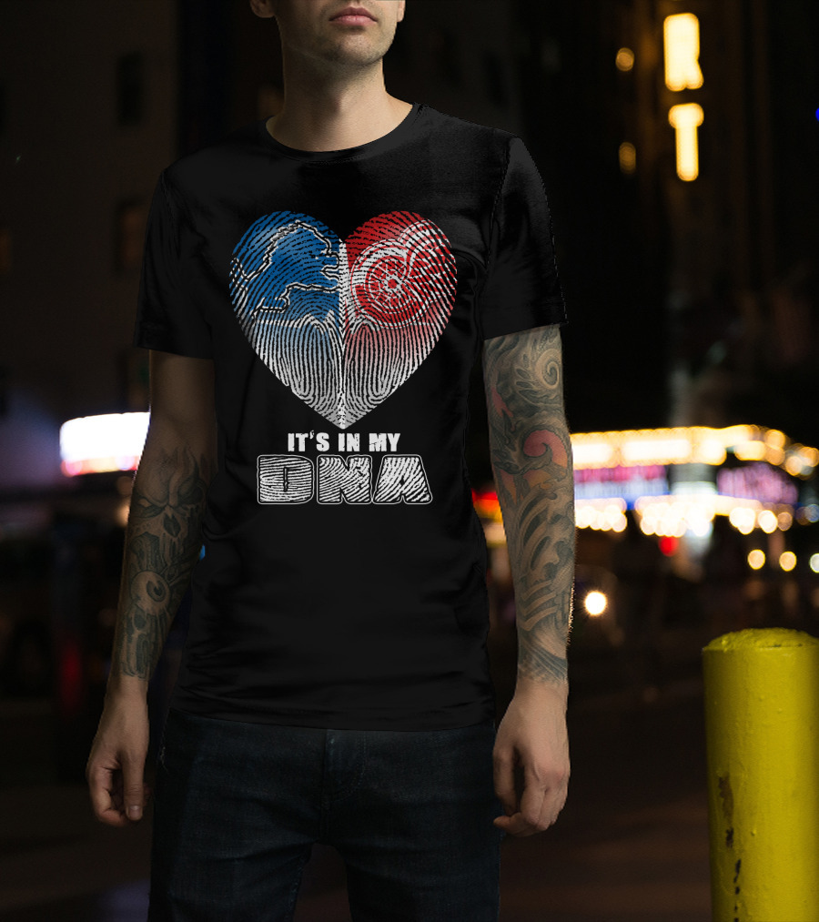 It's In My Dna Detroit Lions Red Wings Fingerprint Heart T-Shirt
