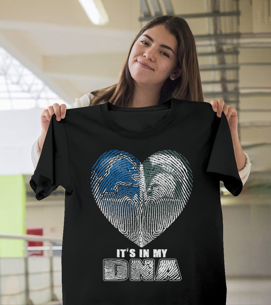 It's In My Dna Detroit Lions Michigan State Fingerprint Heart T-Shirt