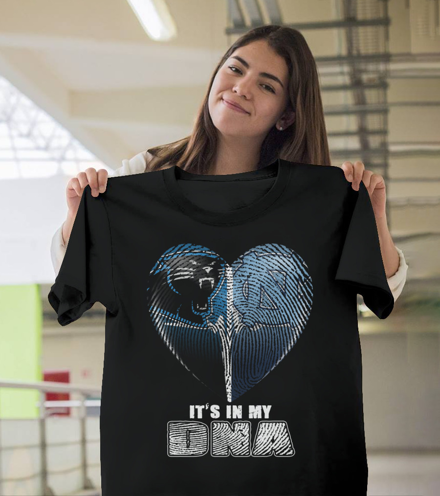 It's In My Dna Carolina Panthers North Carolina Tar Heels Heart Fingerprint T-Shirt