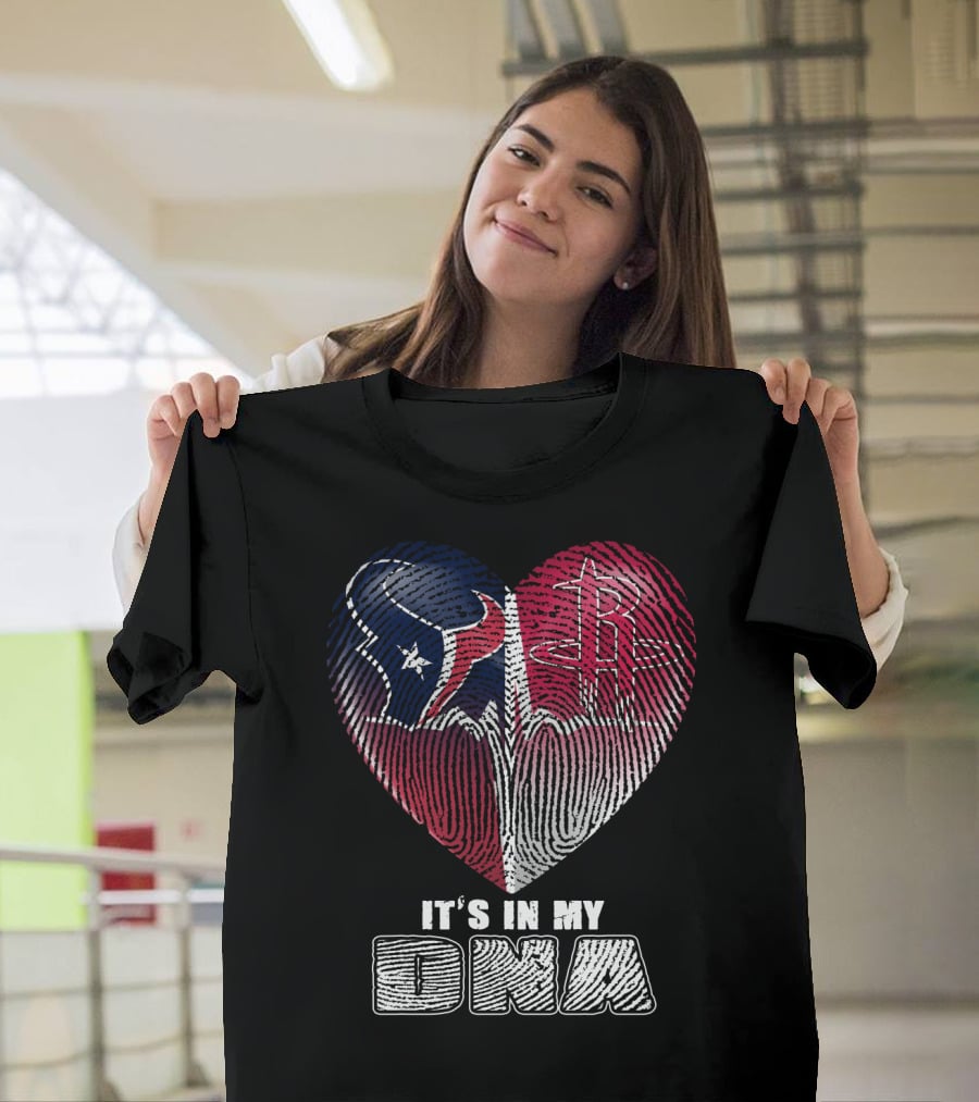 It's In My Dna Houston Texans Houston Rockets Heartbeat Fingerprint T-Shirt