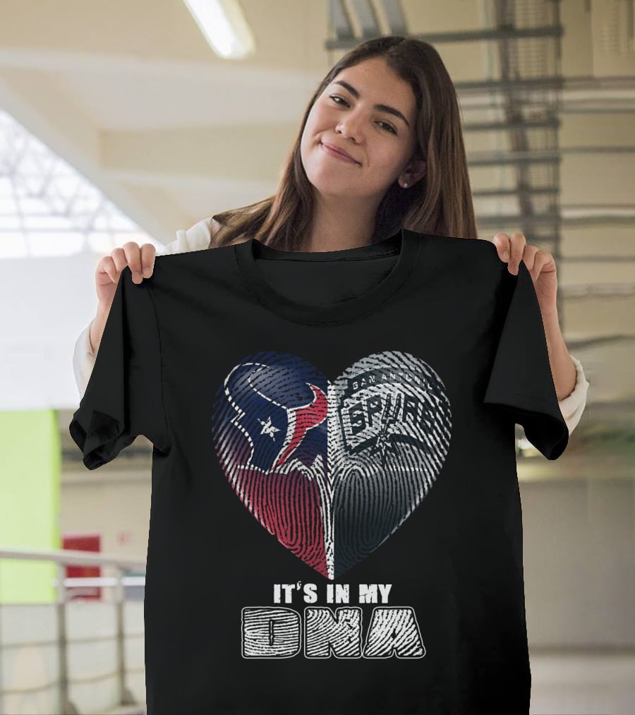 It's In My Dna Houston Texas San Antonio Spurs Heart Fingerprint T-Shirt