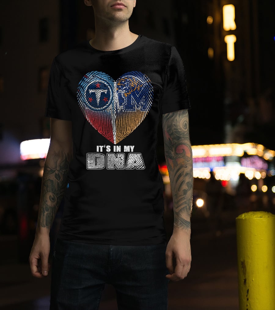 It's In My Dna Tennessee Titans Memphis Tigers Fingerprint Heart T-Shirt