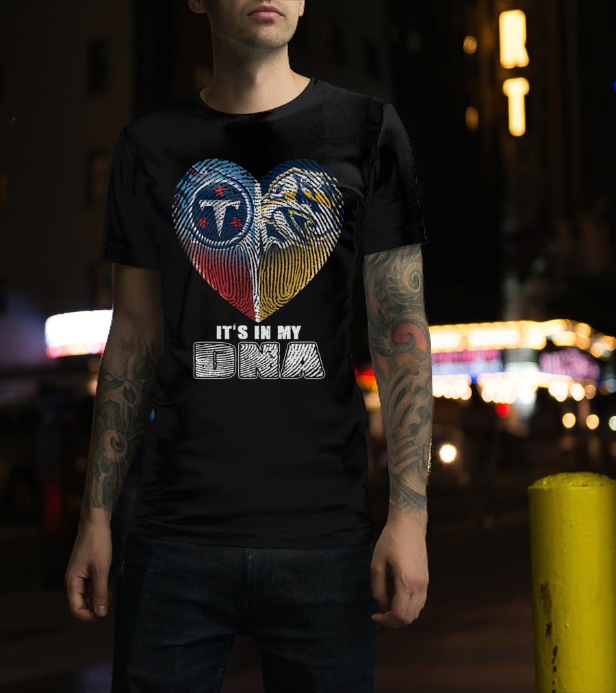 It's In My Dna Tennessee Titans Predators Heart Fingerprint T-Shirt