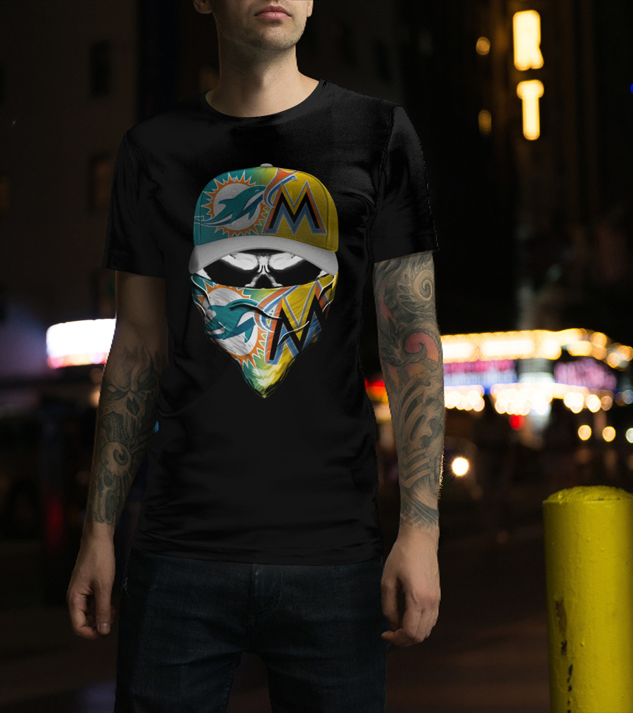 Miami Dolphins Miami Marlins Masked Skull Cap T-Shirt