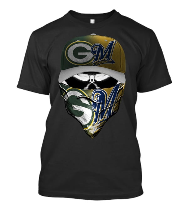 Green Bay Packers Milwaukee Brewers Skull Cap Bandana Blend T-Shirt