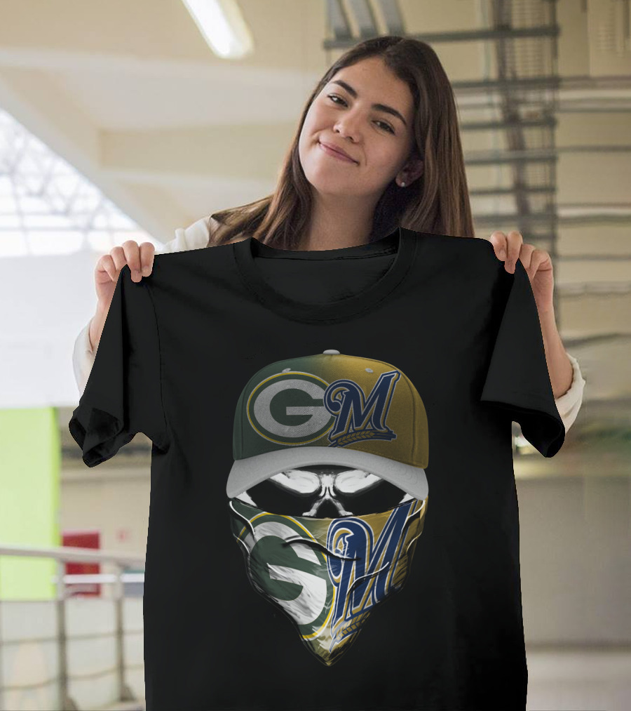 Green Bay Packers Milwaukee Brewers Skull Cap Bandana Blend T-Shirt