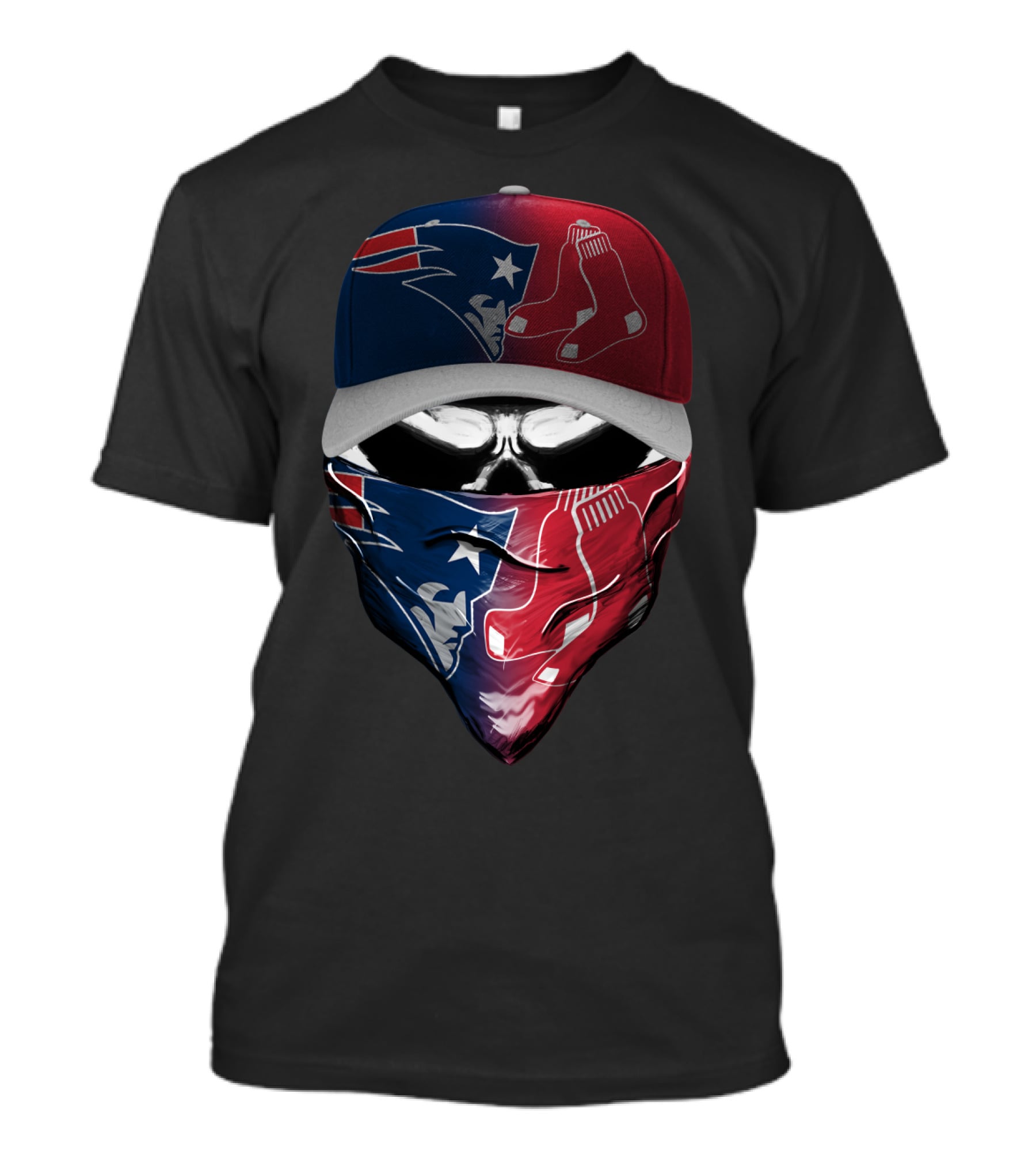 Patriots Red Sox Skull Mask Hat T-Shirt