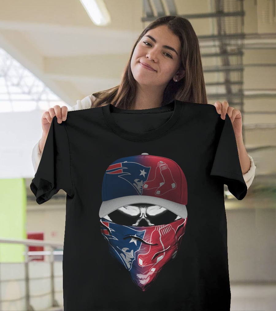 Patriots Red Sox Skull Mask Hat T-Shirt