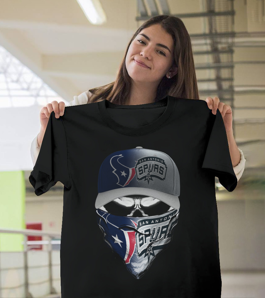 San Antonio Spurs And Houston Texans Skull Mask Combo T-Shirt