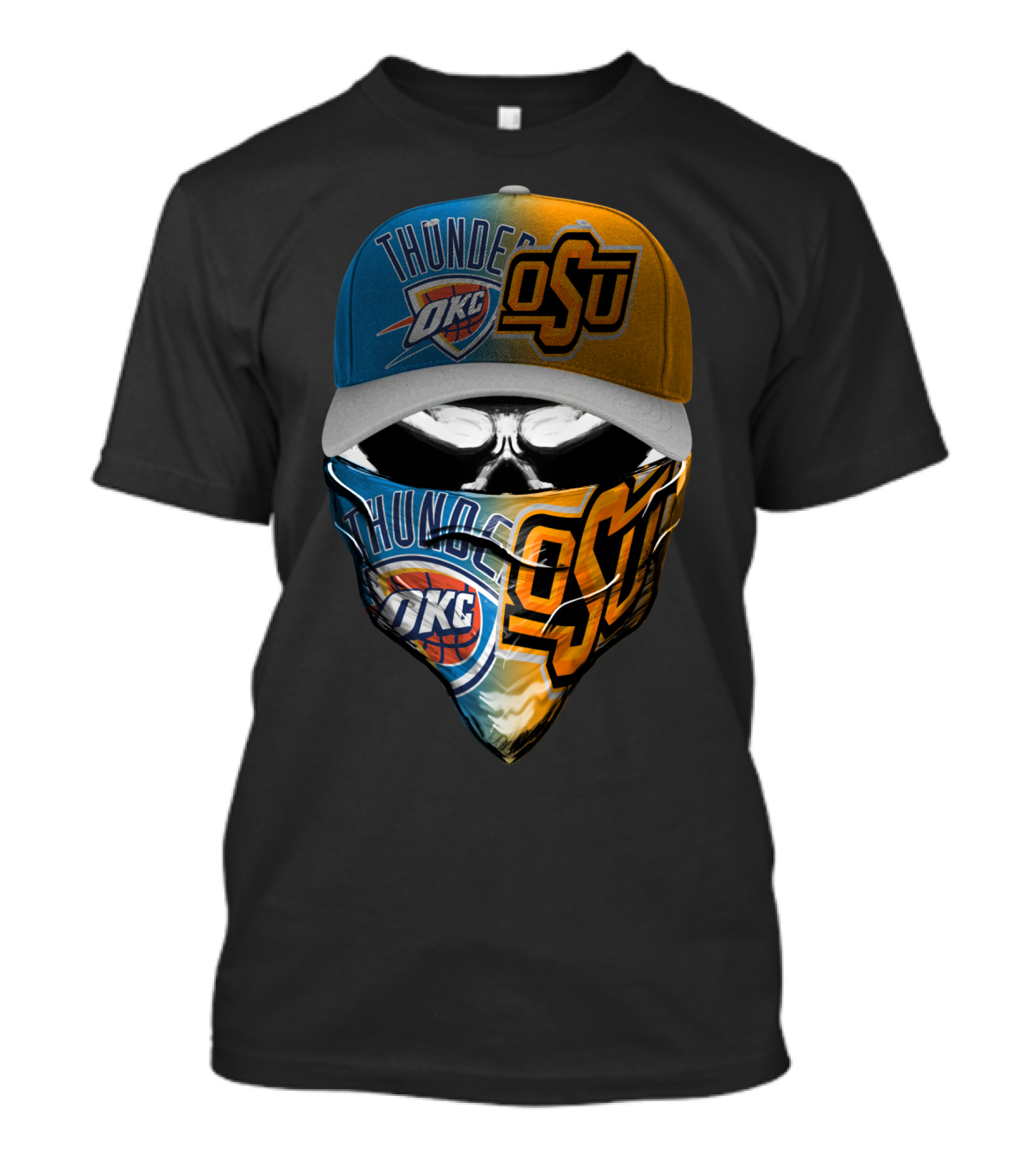 Okc Thunder Osu Split Face Skull Bandana Hat T-Shirt