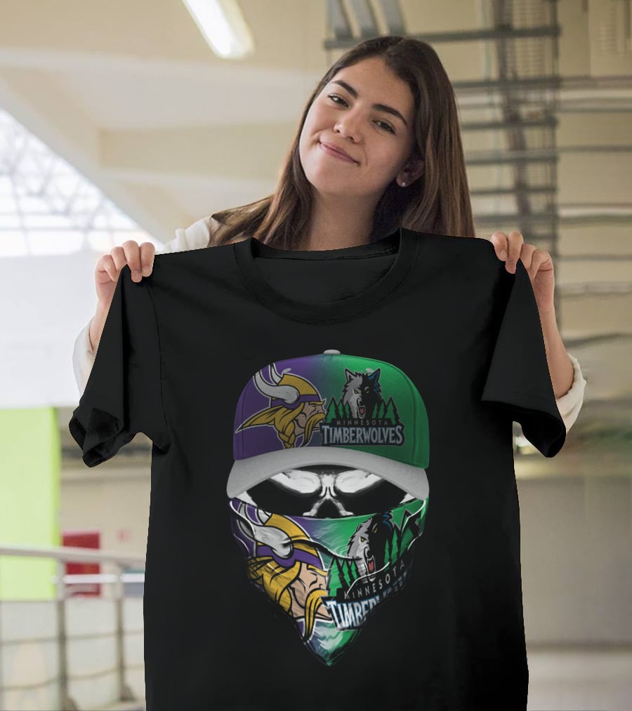 Minnesota Vikings Timberwolves Crossover Skull Mask Skum 134 T-Shirt