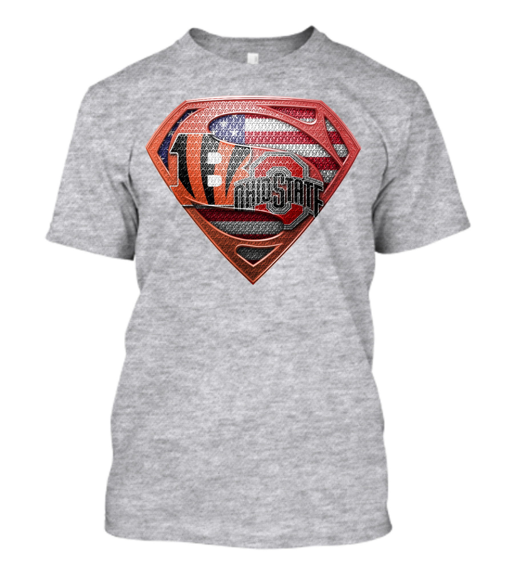 Superman Shield With Cincinnati Bengals Tiger Stripes Ohio State Logo And American Flag T-Shirt