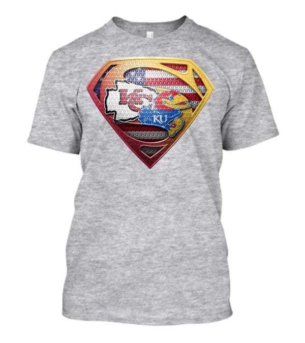 Ku Jayhawks Superman Logo With Kansas State Chiefs Flag T-Shirt