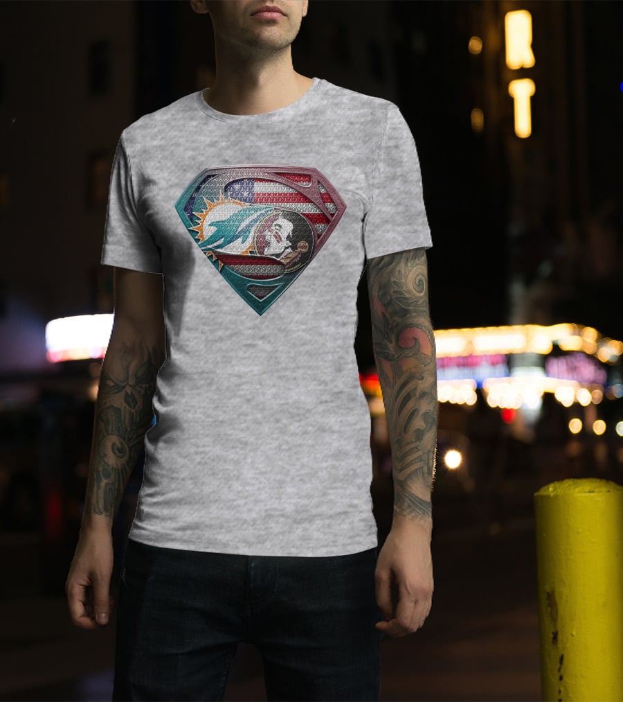Miami Dolphins Superman American Flag T-Shirt
