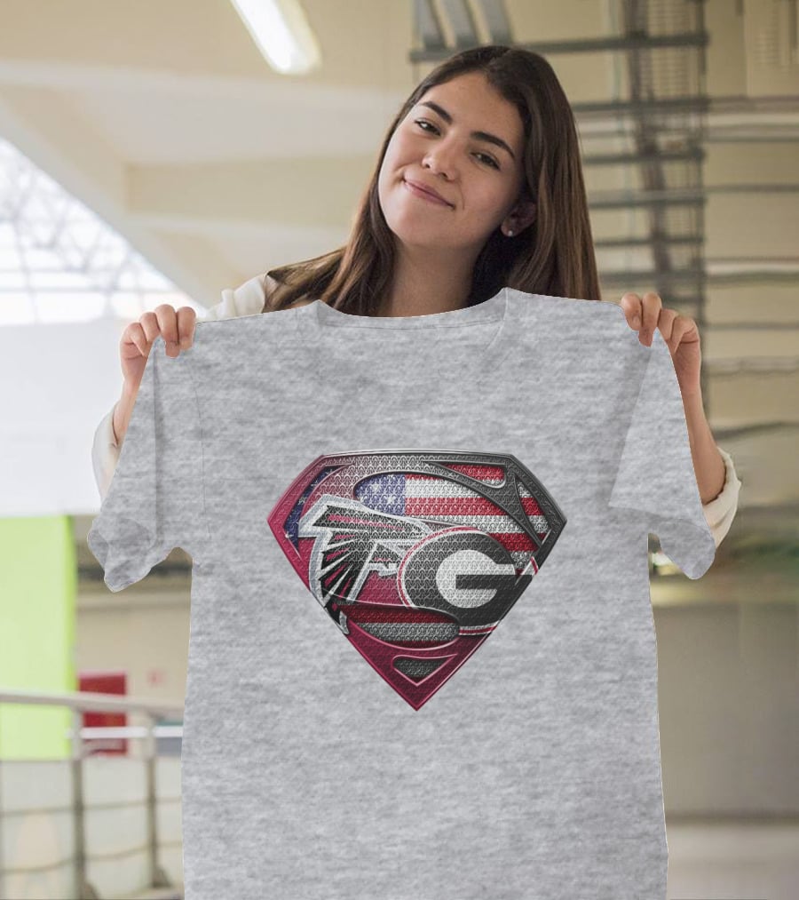 Superman Georgia Bulldogs Atlanta Falcons American Flag T-Shirt
