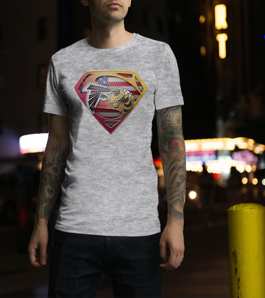 Superman Shield Atlanta Falcons American Flag Buzz T-Shirt