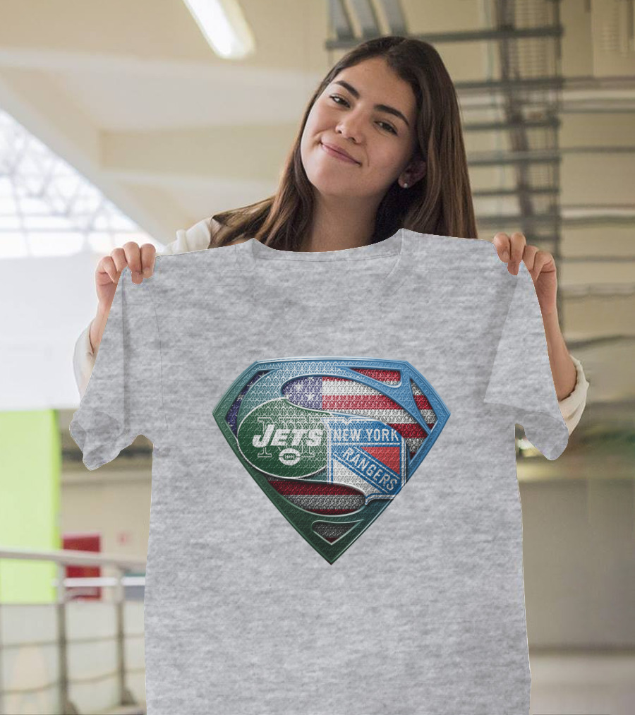New York Jets Rangers American Flag Superhero T-Shirt