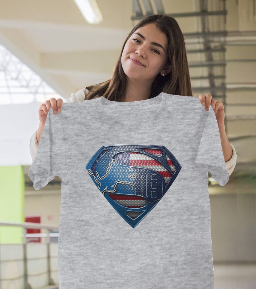 Detroit Lions American Flag Superhero Emblem T-Shirt