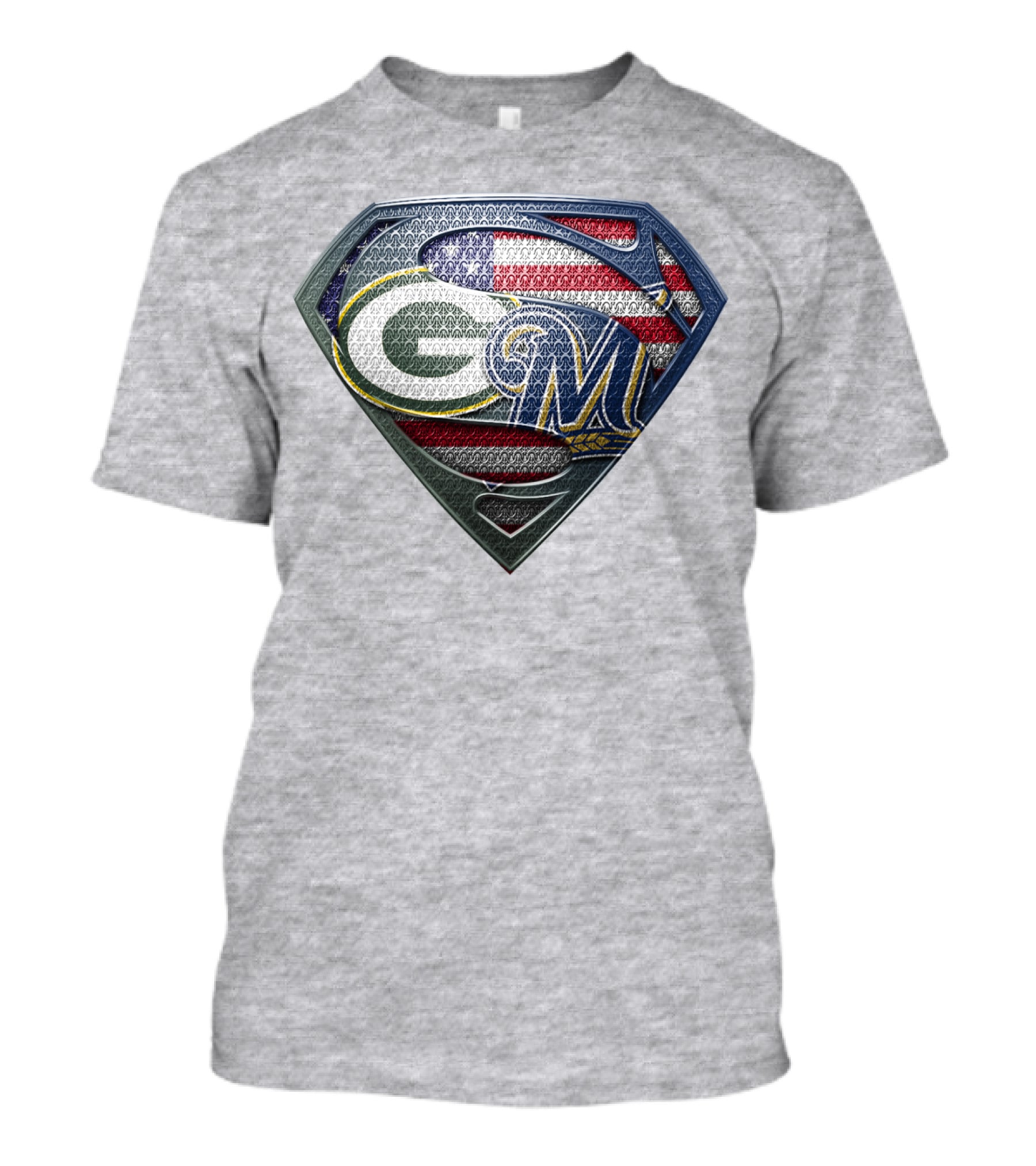 Green Bay Packers Milwaukee Brewers American Flag Superman T-Shirt
