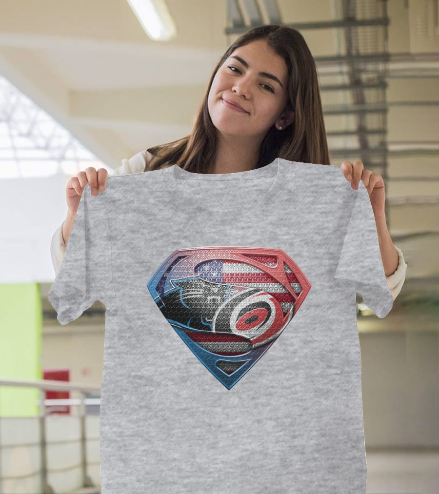 Superman Shield Carolina Panthers American Flag Carolina Hurricanes T-Shirt