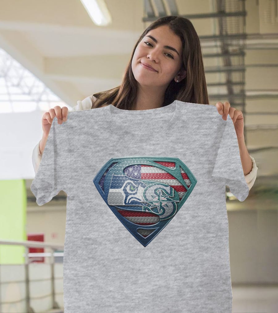 Seahawks Superman American Flag T-Shirt