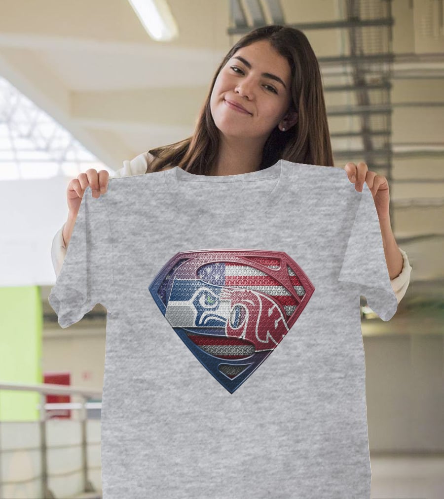 Seahawks Cougars Superman Shield Usa Flag T-Shirt