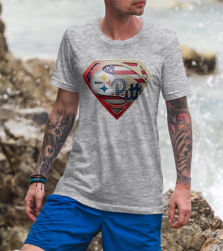 Superman Shield Stars And Stripes Steelers Pitt T-Shirt