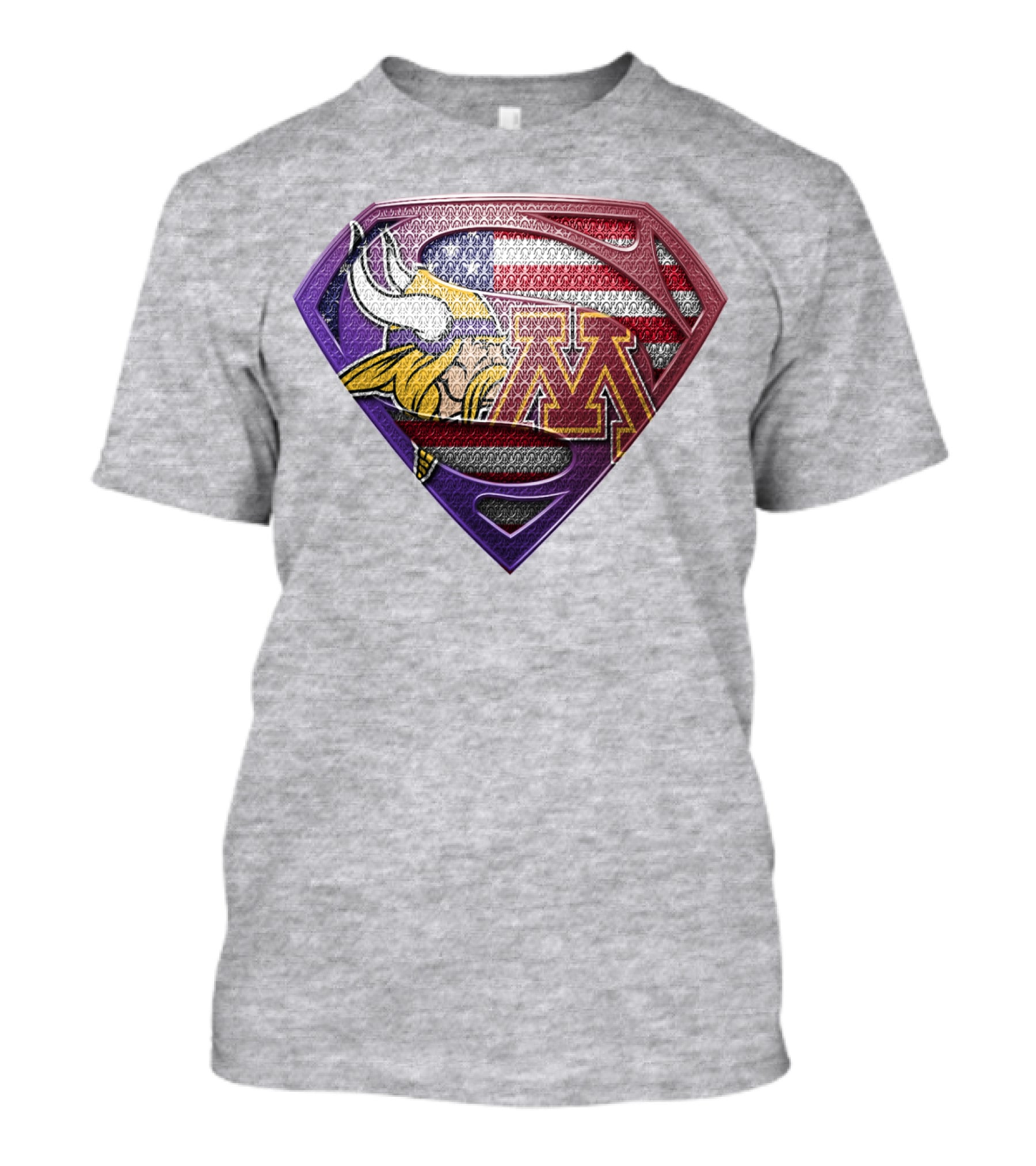 Minnesota Vikings And Golden Gophers American Flag Superman T-Shirt