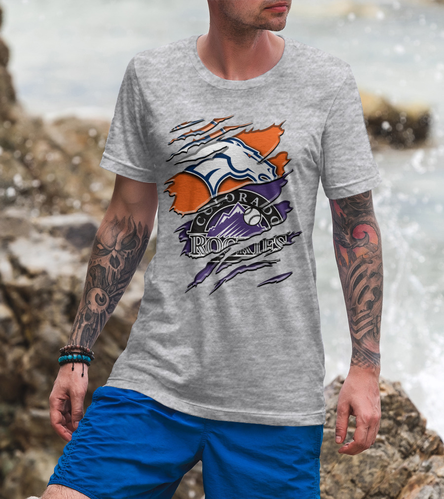 Denver Broncos Colorado Rockies Logos Torn Rah 018 T-Shirt