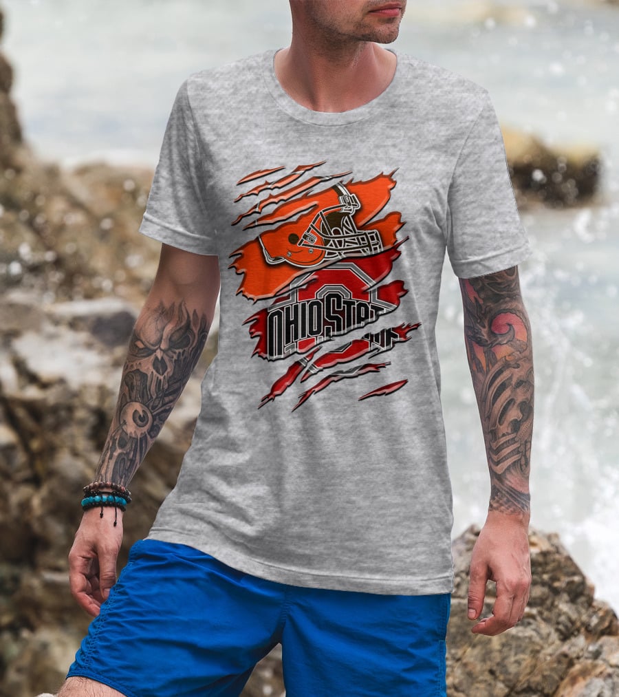 Ohio State Buckeyes Cleveland Browns Helmet Rah T-Shirt