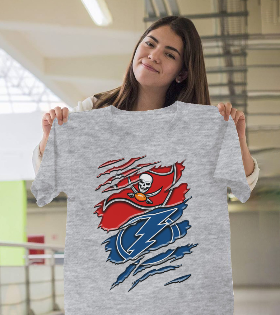 Tampa Bay Buccaneers Lightning Torn Design Rah 026 T-Shirt