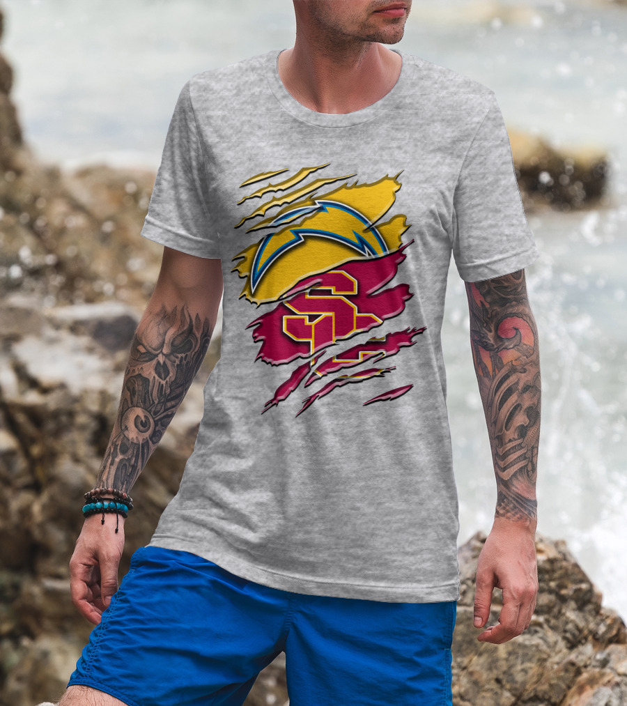 Los Angeles Chargers Usc Trojans Logo Merge T-Shirt