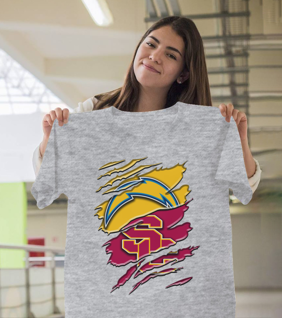 Los Angeles Chargers Usc Trojans Logo Merge T-Shirt