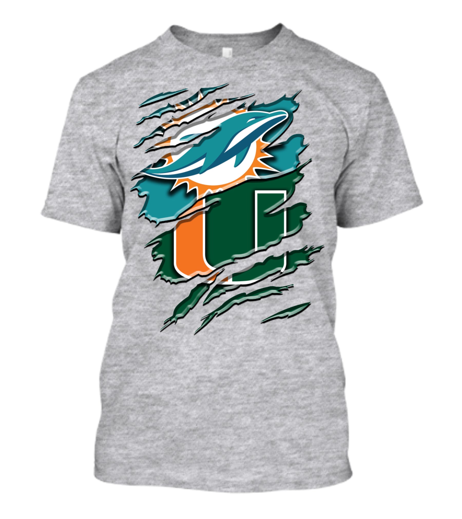 Miami Dolphins And University Of Miami Hurricanes Torn Design Rah 052 T-Shirt