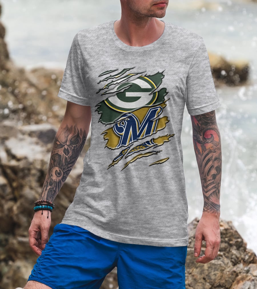 Green Bay Packers Milwaukee Brewers Crossover T-Shirt