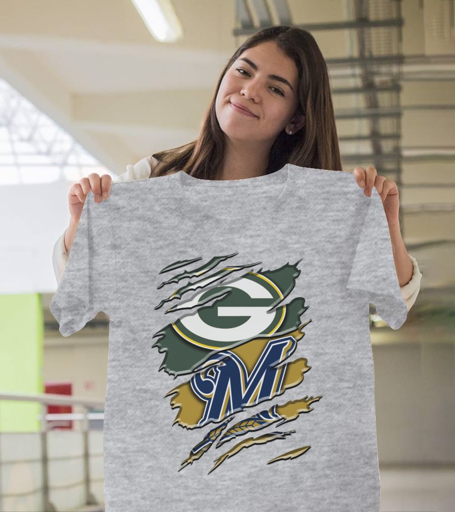 Green Bay Packers Milwaukee Brewers Crossover T-Shirt