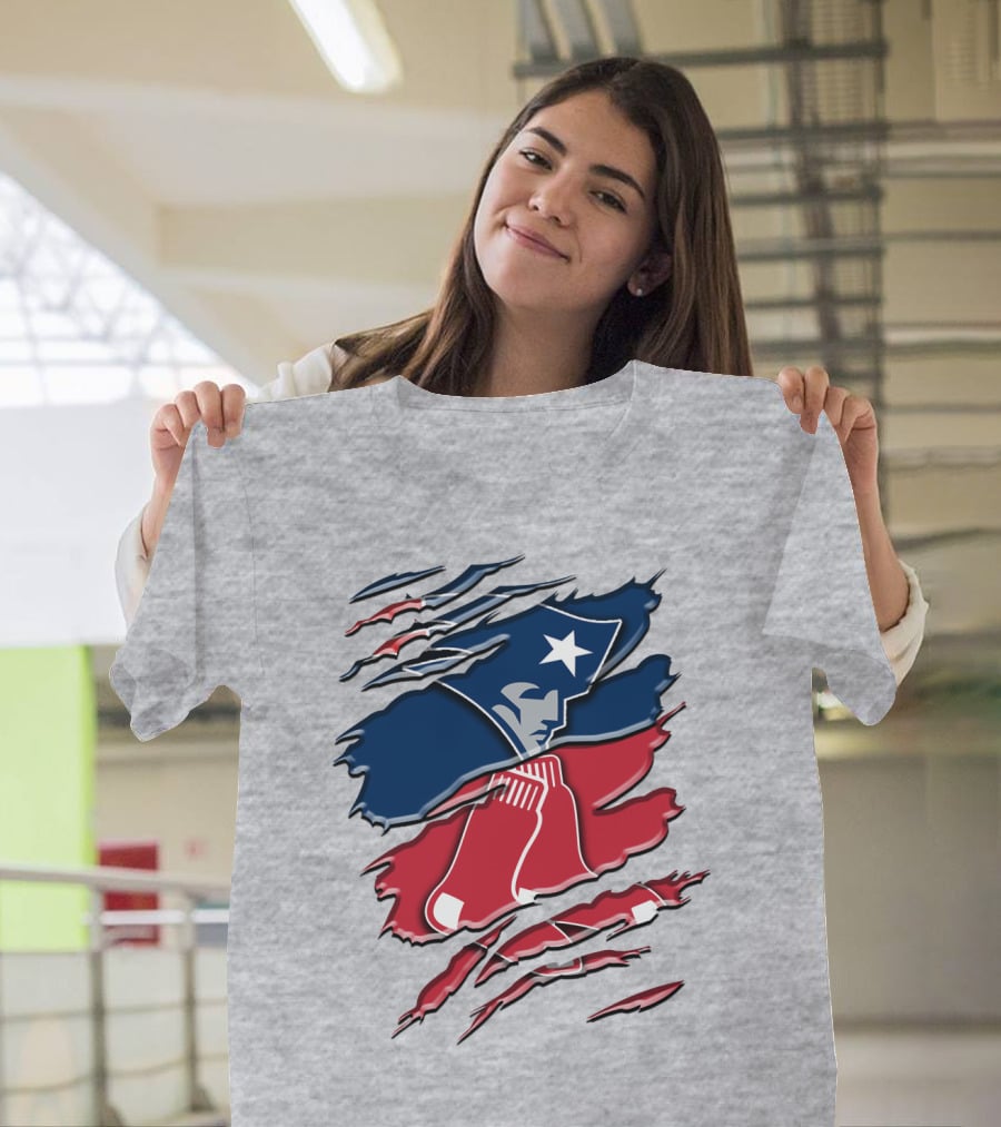 Patriots And Red Sox Ripped Design Rah 092 T-Shirt