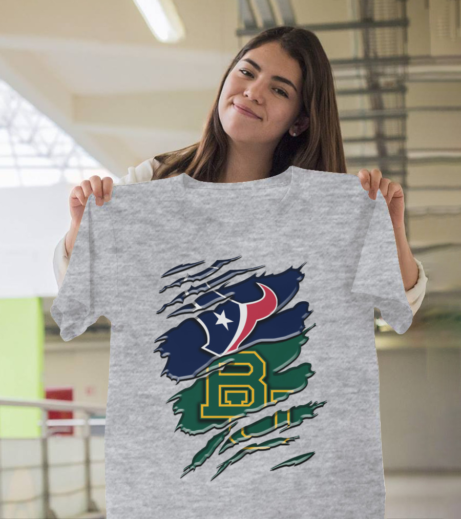 Baylor Bears Houston Texans Ripped Graphic Rah 116 T-Shirt