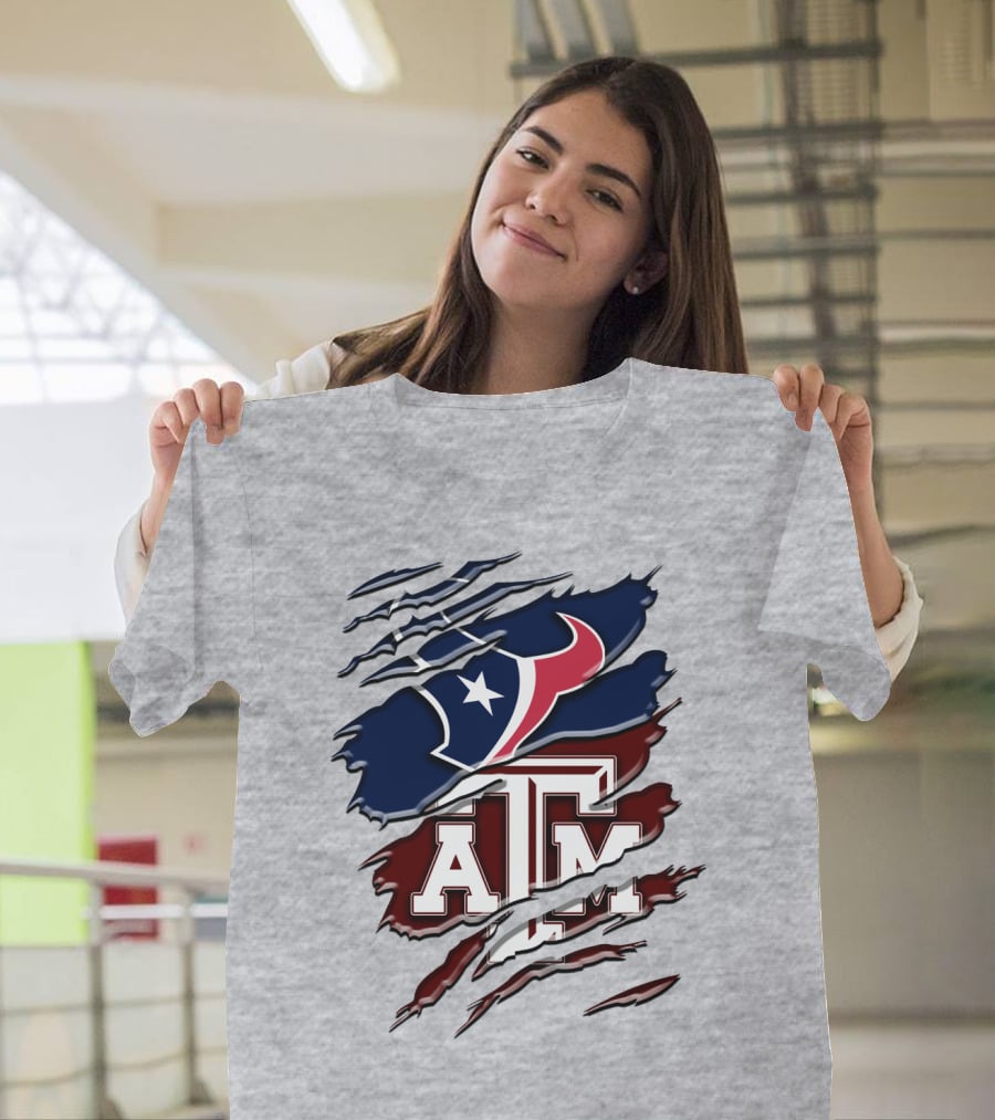 Texas A&M Aggies Houston Texans Torn Flag T-Shirt