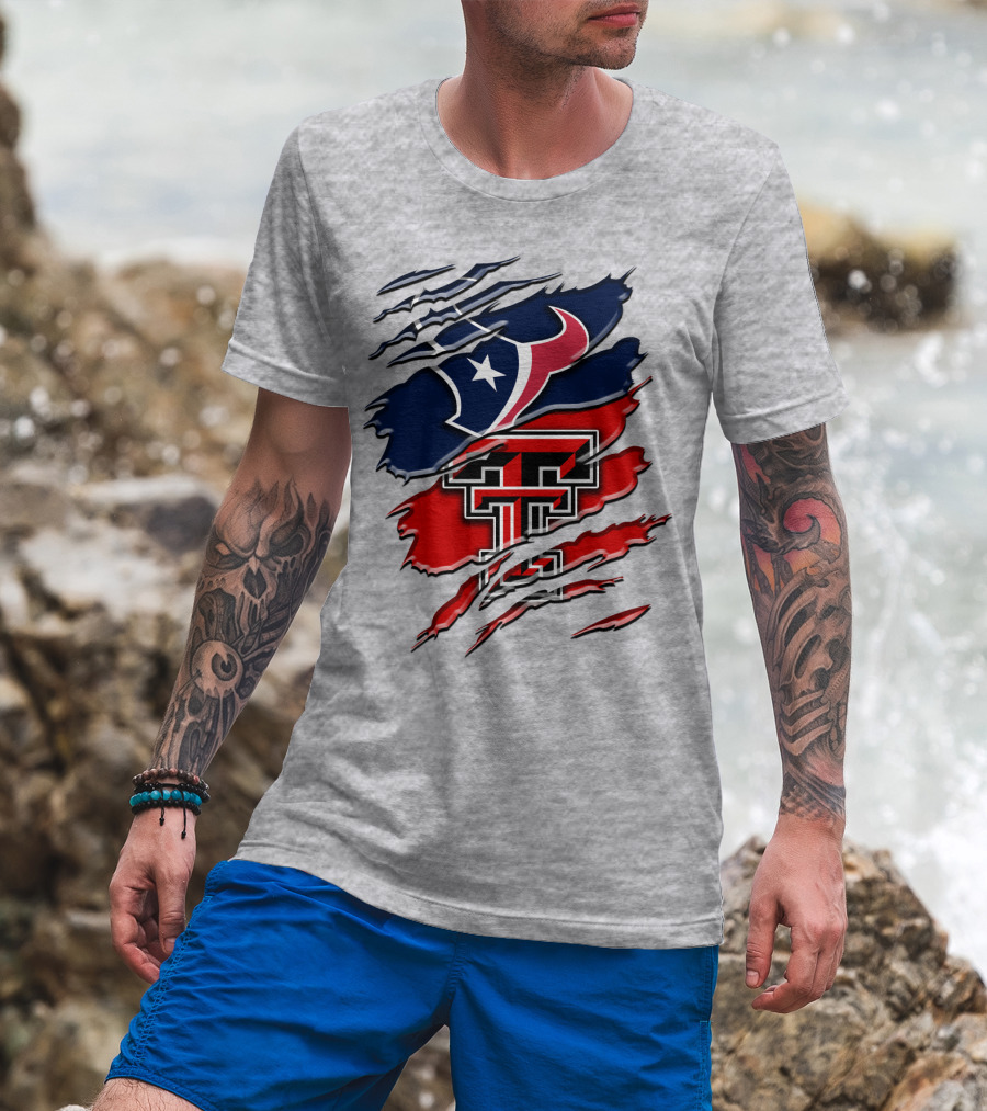 Houston Texans And Texas Tech Red Raiders Rip T-Shirt