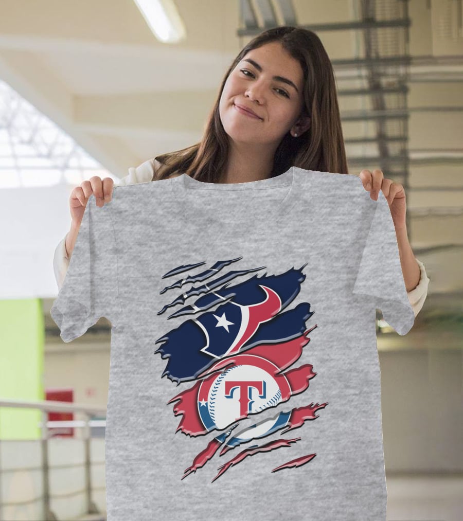 Houston Texans And Texas Rangers Sports Fan Rah 124 T-Shirt